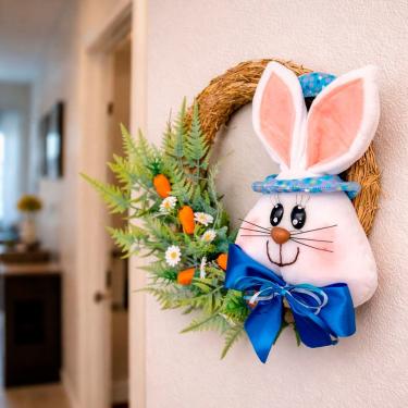 Imagem de Guirlanda de Páscoa com Cabeça de Coelho para Decoração de Portas e Paredes 25cm Azul Direito