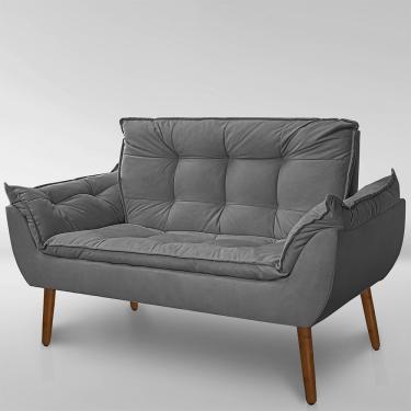 Imagem de Namoradeira Opala 2 Lugares Decorativa Suede com Pés Palito Cinza Escuro Sonho das Poltronas