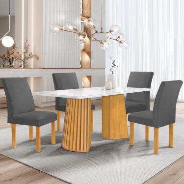 Imagem de Conjunto Mesa Stella Ripada 120cm com 4 cadeiras Canela tampo Smart Plus com Vidro