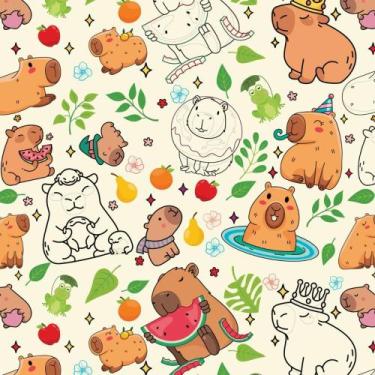 Imagem de Papel de Presente Bobina Couché 40CM MODELO156 Capivaras 100 Metros - 