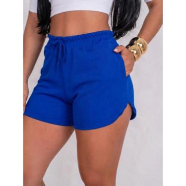 Imagem de Short Canelado Feminino Cintura Alta E Cordão Bolsos Lateral Barra Arr
