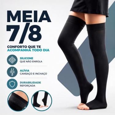 Imagem de Meia 7/8 Preta Compressão 20 30mmHg Graduada com Ponteira Aberta Uniss