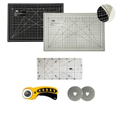 Imagem de Base de Corte A3 45x30 Preta e Cinza Régua 15x30 Cortador 45mm 2 Laminas Reservas (Cortador Amarelo)
