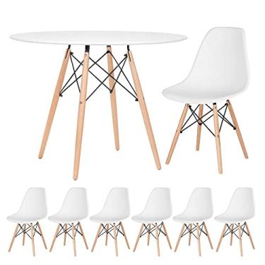 Imagem de Loft7, Kit - Mesa redonda Eames 100 cm branco + 6 cadeiras Eiffel Dsw Branco