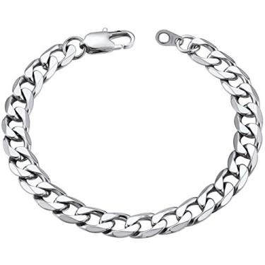 Imagem de Pulseira masculina de corrente cubana de elos de corrente para homens 8,5 mm de largura pulseiras de aço inoxidável hip hop rock moda joias presentes 21 cm, 8.3 inch, Metal