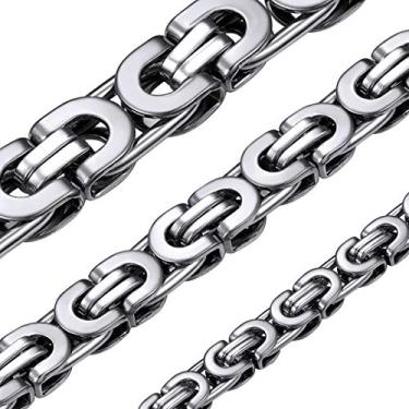 Imagem de ChainsHouse Colar masculino de elos bizantinos planos de 6 mm/8 mm/10 mm de largura, banhado a ouro 18 k/aço inoxidável preto bizantino, 45,7 cm, 50,8 cm, 55,9 cm, 61 cm, 66 cm, 71 cm, 76,2 cm de