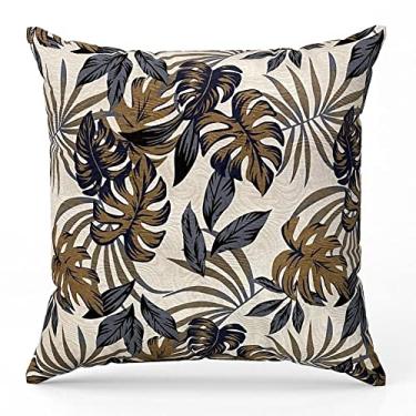 Imagem de Capa De Almofada 60x60 Decorativa Folhagem Bege Cru