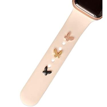 Imagem de Charm Berloque Pin Strass Anel Símbolos Pingente Patas Coração Kits Love, Compatível com Pulseiras para Apple Watch (Borboleta - Preto)