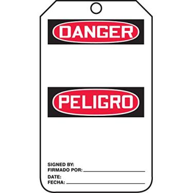 Imagem de Accuform Etiqueta de segurança SBMDT260CTM PF-Cartolina, Legend"Danger/PELIGRO (em branco)", 14,6 cm de comprimento x 8,3 cm de largura x 0 cm de espessura, vermelho/preto sobre branco (pacote com 5)