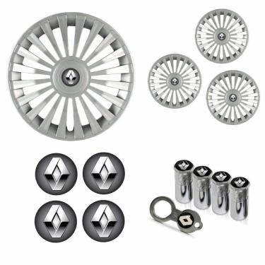 Imagem de Jogo Calota Aro 13 Europa Premium Renault + Emblema Resinado + Tampa Ventil Antifurto (Sandero Logan Clio Scenic Megane)