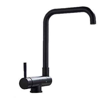 Imagem de Torneira de cozinha em ouro escovado/preto deck de pias de cozinha alto arco 360 graus giratório frio quente misturador de água torneira, preto sem tampa, china