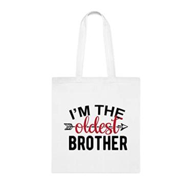Imagem de Bolsa tote I'm The Oldest Brother (Eu sou o mais velho irmão), bolsa de ombro irmão mais velho, bolsas reutilizáveis, presente para o irmão mais velho do irmão e irmã favoritos, Branco