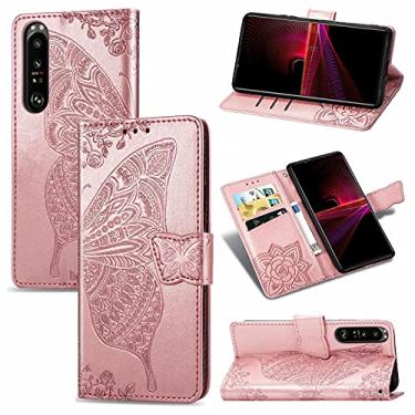 Imagem de HONGYAN Capa de telefone Para Sony Xperia 1 III Butterfly Love Flor em relevo estojo de couro flip horizontal com suporte/cartão/carteira/cordão Capa protetora