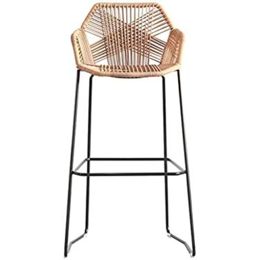 Imagem de KRASS Cadeira de vime trabalhada Rattan banqueta de bar móveis de pátio ao ar livre, quintal, varanda, jardim | altura do assento, altura 65 cm, colecionador 88