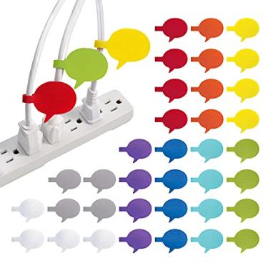 Imagem de Etiquetas de cabo de armazenamento multicoloridas Wrap-It (pacote com 36) - Bolhas de fala, etiquetas de fio para gerenciamento de cabos e organizador