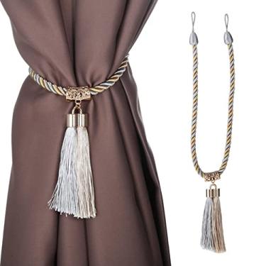 Imagem de 2 pcs Corda Cortina Amarra com Borla Janela Tricô à Mão Bola Decoração Fivela Corda Cortinas Retenções 61cm, Cinza