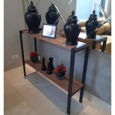 Imagem de Aparador Prateleira Dupla Industrial Mônaco (80cm, Amadeirado)