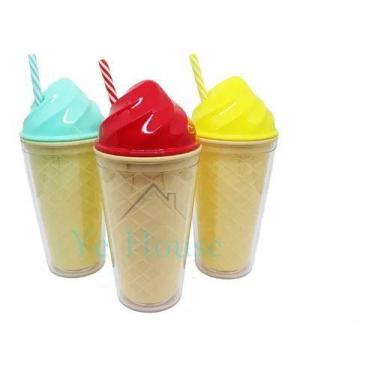 Imagem de Copo Plástico Canudo Sorvete Milk Shake Confeitaria Presente - Mc