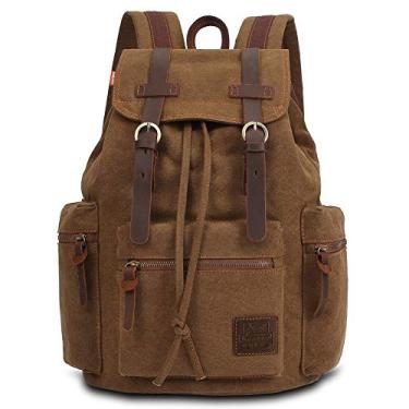 Imagem de Mochila KAUKKO vintage casual de lona e couro, Laptop, 1khaki, One_Size