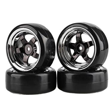 Imagem de Shaluoman Plating 5-Spoke 12mm Hub Wheel Rims with Hard Plastic Tires for RC 1:10 Drift Car Color Black, 1/10 RC Tires and Wheels for 1/10 Redcat HSP HPI RC Drift Cars