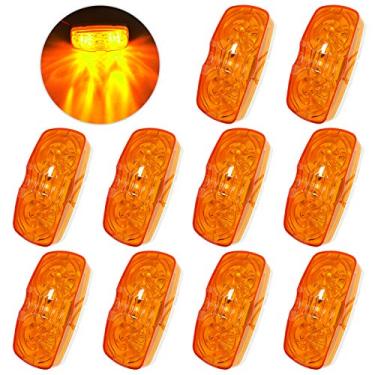 Imagem de 10 peças de luz indicadora de reboque âmbar, 10 LEDs, dupla Bullseye lateral, lâmpada de olho de tigre, indicadores de luz LED retangular, montagem na superfície, caminhões de acampamento, 2 fios