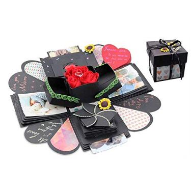 Imagem de Caixa de presente caixa de explosão criativa, álbum de fotos Love Memory DIY como presente de aniversário e anel de caixa surpresa sobre flores de amor aberto com 35,56 cm x 35,56 cm (preto) (clique para selecionar preto)