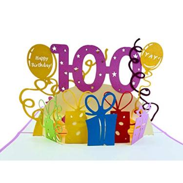 Imagem de iGifts and Cards Happy 100th Birthday With Lots of Presents Cartão de felicitações 3D Pop Up - Incrível, Bonito, Divertido, Único, Ocasião Especial, Half-Fold, Celebração, Marido, Esposa, Melhor Amigo, Parabéns