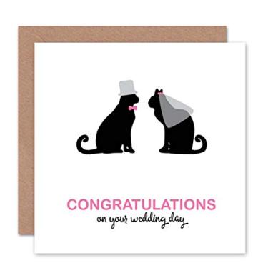 Imagem de Saudações presente de aniversário silhueta de casamento véu gatos selado cartão de felicitações plus envelope em branco dentro