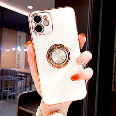 Imagem de Capa magnética macia de chapeamento para iphone 14 12 13 11 pro max mini xs xr x 7 8 plus capa completa com suporte de anel, branco, para iphone13 pro max