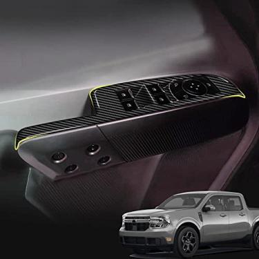 Imagem de GZBFTDH Compatível com 2022 Ford Maverick acessórios de carro janela de porta vidro botão de elevação tampa guarnição interior de carbono ABS moldura de interruptor de elevação (painel de elevação de vidro da janela)