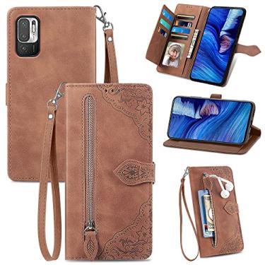 Imagem de Capas de telefone com slots de cartão de luxo compatíveis com Xiaomi Redmi Note 10 Note10 5G capa de couro cordão de negócios suporte de zíper carteira clipe de telefone (marrom, Xiaomi Redmi Note 10 5G)