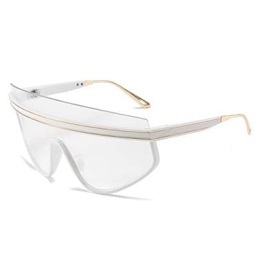 Imagem de Óculos de sol de luxo de uma peça para mulheres vintage de tamanho grande meia armação com listras óculos de sol masculinos tons pretos, transparentes, tamanho único