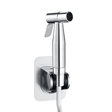 Imagem de LIDON Pulverizador de bidê portátil para controle de pressão de água ajustável do banheiro bidê cabeça de pulverizador de substituição conjunto de pistola de pulverização de vaso sanitário para bidê de banheiro suporte de mangueira telescópico de 2,2 m, escovado (cor: escovado)