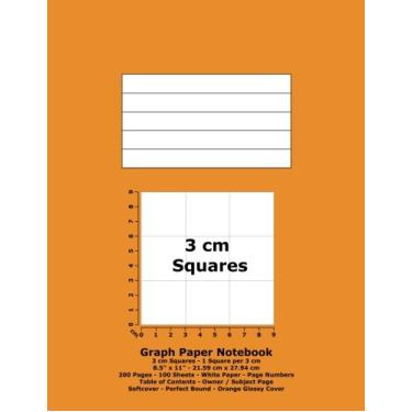 Imagem de Caderno de papel gráfico: quadrados de 3 cm - 8,5" x 11" - 21,59 cm x 27,94 cm - 200 páginas - 100 folhas - papel branco - números de página - índice - capa laranja brilhante