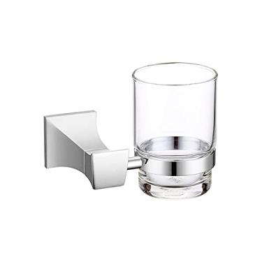 Imagem de Barras de toalheiro polonês cromado Anel Gancho Suporte de papel quadrado Copo de vidro Saboneteira Escova de banheiro Cabide de parede Conjunto de acessórios, porta-escovas de dentes