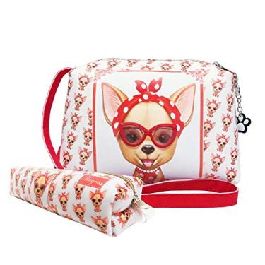 Imagem de Kit Infantil Bolsa e Estojo, Cachorrinha Vermelha com Óculos - Magicc Bolsas