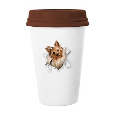 Imagem de Animal Paper Break Shocks Caneca Chihuahua Copo de café Copo de cerâmica Tampa de cerâmica