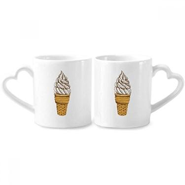 Imagem de Conjunto de canecas de porcelana para casais de sorvete de ovos de chocolate em creme com alça de coração