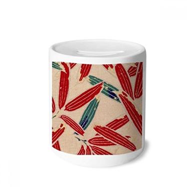 Imagem de DIYthinker Caixa de moedas japonesa Ukiyoe vermelho azul padrão caixa de dinheiro caixa de cerâmica presente de cofrinho
