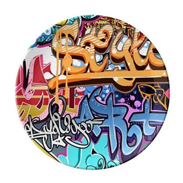 Imagem de Prato decorativo de porcelana com estampa de caveira colorida, placa de rua de grafite para salver, louças de jantar