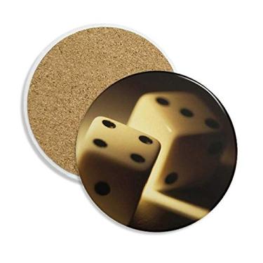 Imagem de Porta-copos de cerâmica com pontos de jogo de dados, 2 peças, suporte para caneca, pedra absorvente para bebidas
