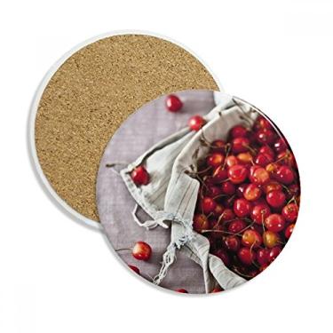 Imagem de Caneca de porta-copos com foto de cereja com frutas vermelhas temperadas para proteção de mesa, pedra absorvente