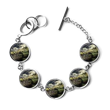 Imagem de DIYthinker Pulseira Village Fog Hill Paisagem Floresta Pulseira Corrente Pingente Joias