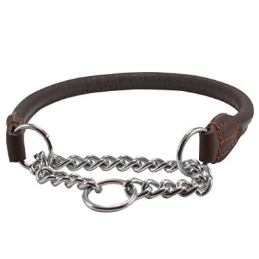 Imagem de Gargantilha de couro genuíno com coleira para cachorro Martingale marrom 7 tamanhosDogs My Love #6 - Neck Circumf.15.5"-17.5" marrom AM-Z-515-6