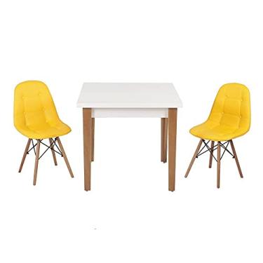Imagem de Conjunto Mesa de Jantar Luiza 80cm Branca com 2 Cadeiras Botonê - Amarelo