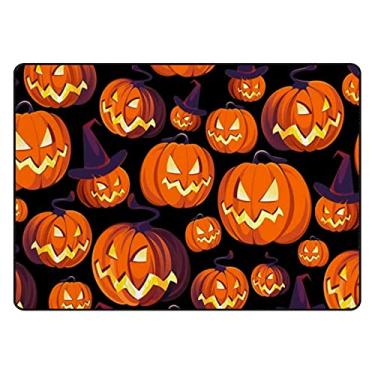 Imagem de ColourLife Capacho de Halloween abóboras em preto, leve, antiderrapante, tapete de entrada para ambientes internos e externos, tapete para banheiro, cozinha, entrada 78,7 x 50,8 cm