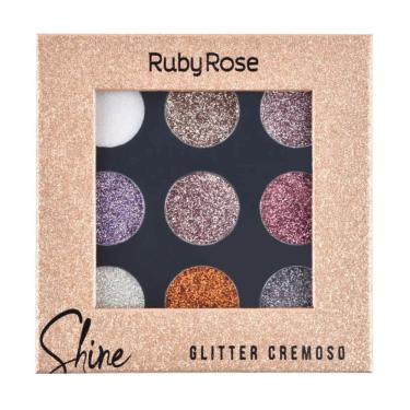 Imagem de Paleta de Glitter Cremoso Shine 9 Cores Light Ruby Rose HB-8407/G