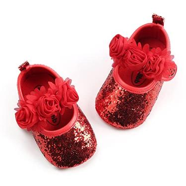 Imagem de Sapatilhas infantis infantis IsBasic Baby Girls com sola macia Mary Jane Princess Batismo de batizado, B/Pu Red, 6-12 Months Infant