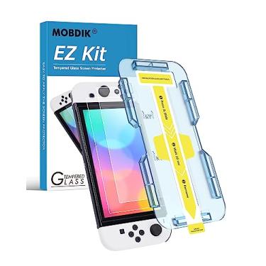 Imagem de MOBDIK Protetor de tela de vidro temperado para Nintendo Switch OLED modelo 2021 [EZ Kit] [alinhamento automático] - pacote com 2