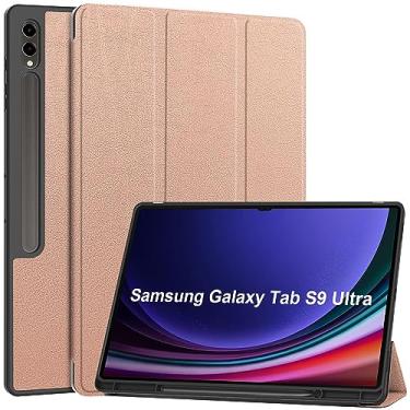Imagem de Capa fina compatível com Samsung Galaxy Tab S9 Ultra 14,6 polegadas 2023 (SM-X910/X916B/X918U) com suporte de caneta S embutido, capa protetora de visualização em vários ângulos, capa de hibernar/despertar automática (cor: rosa go